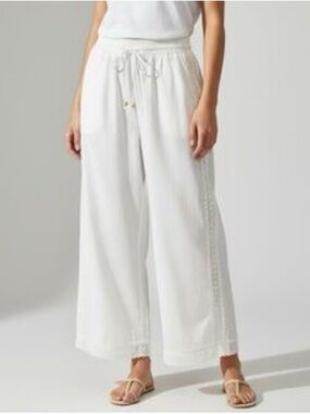 Sea Spice Pants White Relaxed Cotton Wide Leg Drawstring Beachwear Size Small